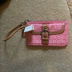 Coach Pink Wristlet with Tan Accents